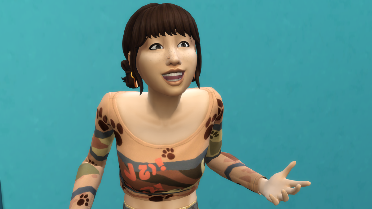 A sim looks very excited